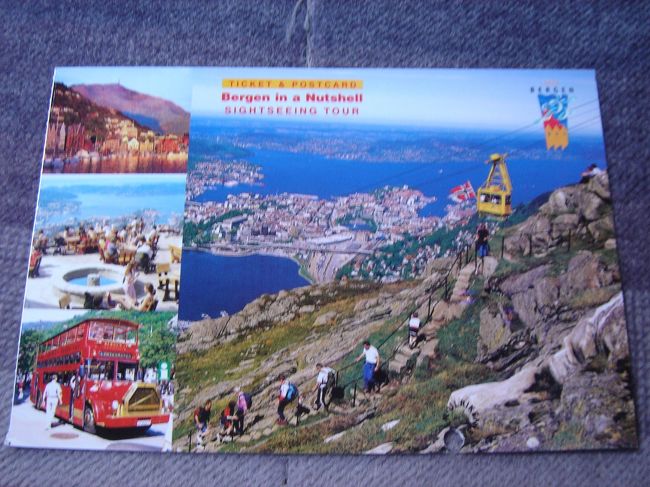 ロープウェイのチケットでポストカードになってます。<br />往復で乗り終わると穴あけされます。<br />ベルゲンのフィッシュマーケット近くから専用バスがあります。