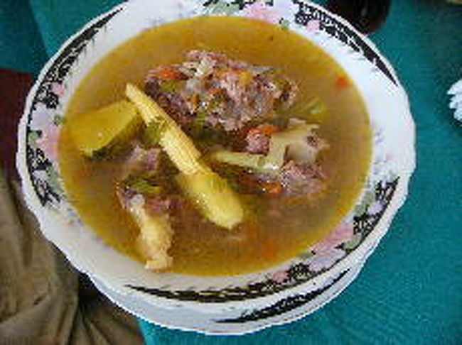 帰りに寄ったマタガルパの村でとった昼食はソパ。<br /><br />かぼちゃなどさまざまな野菜とお肉がはいった栄養たっぷりのスープです。<br />野菜からでたダシがおいしくてお肉も柔らかくて。<br /><br />マタガルパは山間（やまあい）のなかなか趣のある村でした。<br />時間があったら散歩したかった！