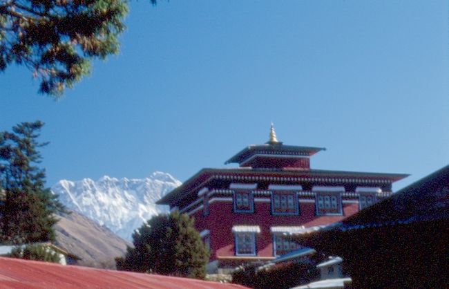 11/4　キャンズマ経由タンボチェに。リーダーの友人のナワン氏をゴンパに訪ねる。16：00からの夕方の読経に入れていただく。初めてゴンパで暗闇の中で聞いた読経を思い出す。明るいゴンパの中ではきらびやかな目の覚めるような仏様が鎮座していた。<br />厳かな時間をすごさせてもらう。にわか信者になって旅の安全を祈願。<br />仕入れた話。<br />タンボチェのゴンパ（僧院）は、瞑想をしていた高名なラマの足形が岩にくっきり残っていた跡に建てられたというが。