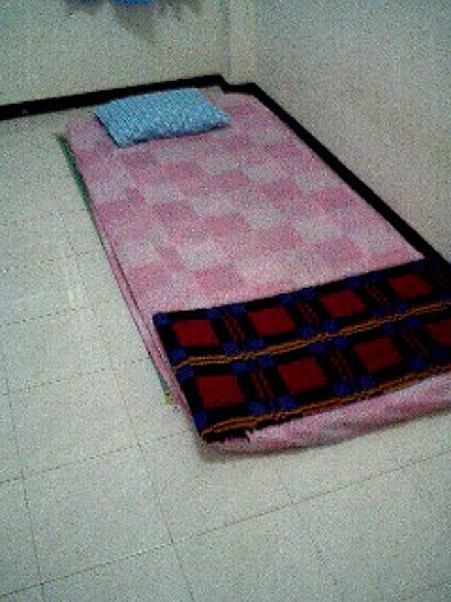 泊まったゲストハウスは日本語ぺらぺらの方がいるとても過ごしやすい日本人向けの宿でした。しかしあまりに日本的にこだわるあまり布団を直接床に敷いて寝るわけです！<br /><br />でも部屋にあるのがこれだけでは、、。しかも部屋の壁＆床には大量にアリが這っていてアリと同じ地面で寝る羽目に。