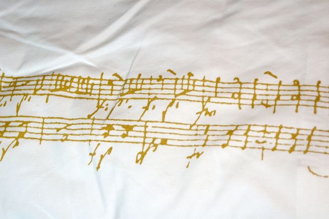 ホテルの名前がレインボー　オペラ<br />その名にふさわしくまくらカバーには楽譜が・・