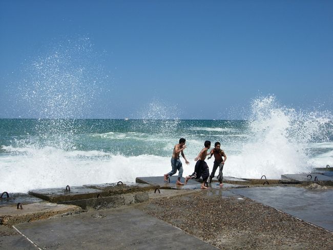 アレキサンドリアの海岸で<br />アフリカから初の地中海を見る。思ったよりも波がたかくてビックリ！