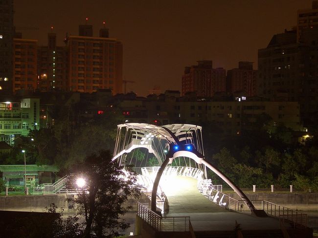 一方、光の塔のある公園と愛河の対岸の住宅地を結ぶ歩行者専用の橋はいったい何時か完工したものですか！？光が強くて、橋も灯火に輝いた河も綺麗だな！