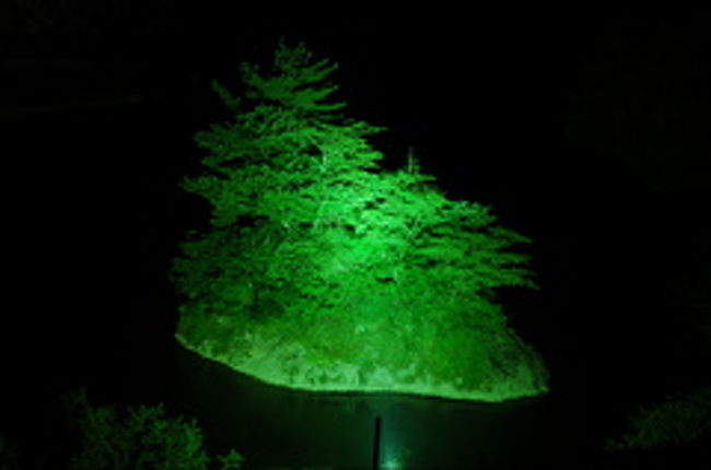 宿の窓から見える浮島。ライトアップされて幻想的。とても綺麗でした。