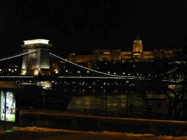 くさり橋と王宮。ライトアップされていてとてもきれいでした。