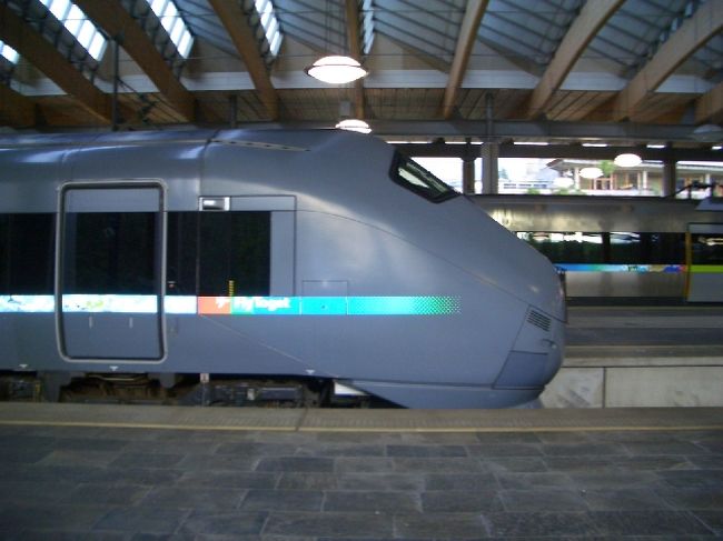 オスロへはフランクフルトから飛行機で２時間ほど。スカンジナビア航空の往復120ユーロ、「格安クラス」です。このクラスはエコノミークラス以下ということで食事からコーヒーに至るまで全て有料。格安エアみたいですね(^_^;)市内へは空港直結の駅から電車で向かいます。電車の座席にシートベルトと安全のしおりがあってビックリ。乱気流の恐れありなんでしょうか…。