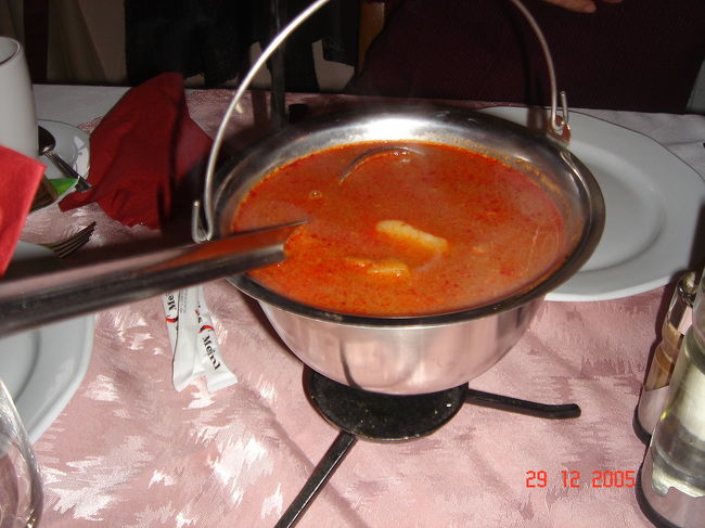 グヤーシュ　スープ（ブダペスト名物　やわらかい牛肉とポテトが　パプリカの中に溶け込んでいて　とってもおいしかった！）詳しくは、クチコミに投稿してありますので、ごらんください。