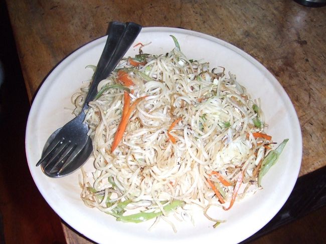 ナムチェのロッジで夕食。チベット系料理、塩焼きそばのようなチョウメン。<br /><br />何となく息苦しいのと高度が上がるにつれお腹にガスがたまり苦しくなっていたため食欲がない。ほとんど食べられず。<br /><br />しかし食後に脈と血中酸素濃度を測ったら全く異常なし。高山病を心配しすぎて体調悪い気がしていただけ･･･？