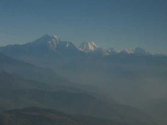 国内線の飛行機から見たヒマラヤの山々