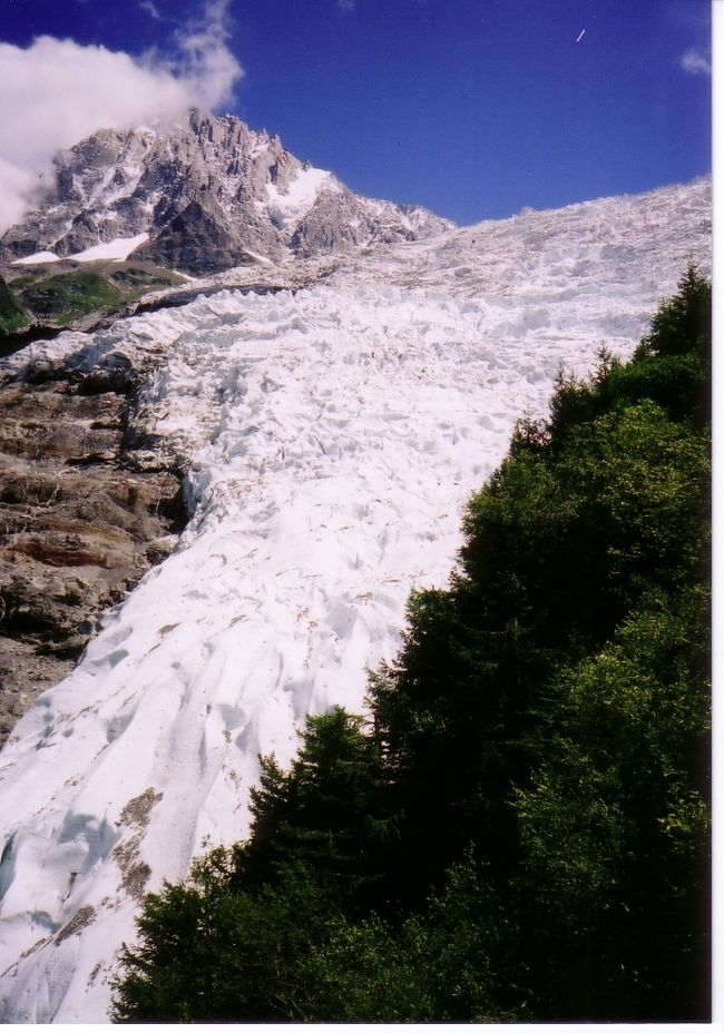 リフトを降りて5分ほど歩いたところにある山小屋から見たボソン氷河。