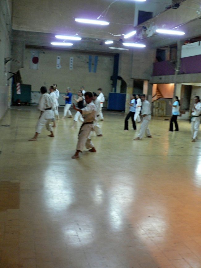 日本会館で日本拳法を学ぶアルゼンチンの人達。<br />