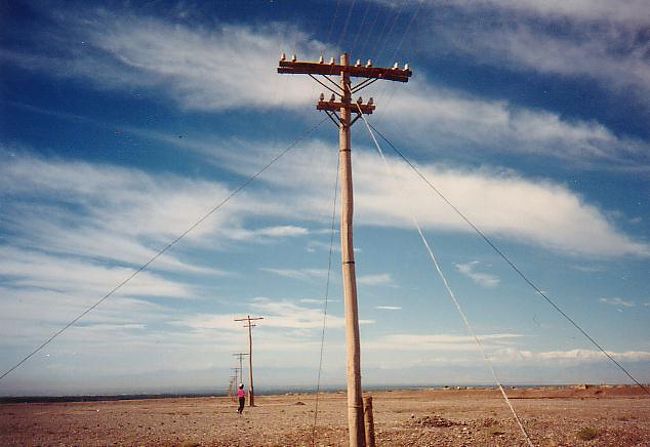 電信柱の列。どこまでも。どこまでも。<br />Photo by N