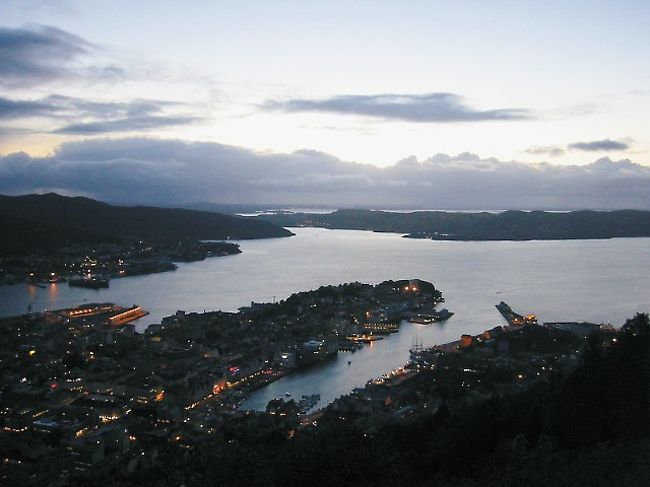 ベルゲンの町並みを見渡せる展望台から見た夜景。