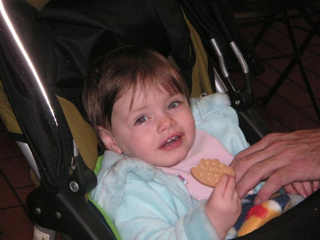 彼女です♪<br /><br />はじめ、ベビーカーから降りたくてすこしぐずっていたけれど、<br />私たちが手を振ってあやしたらニコニコ笑ってくれました。