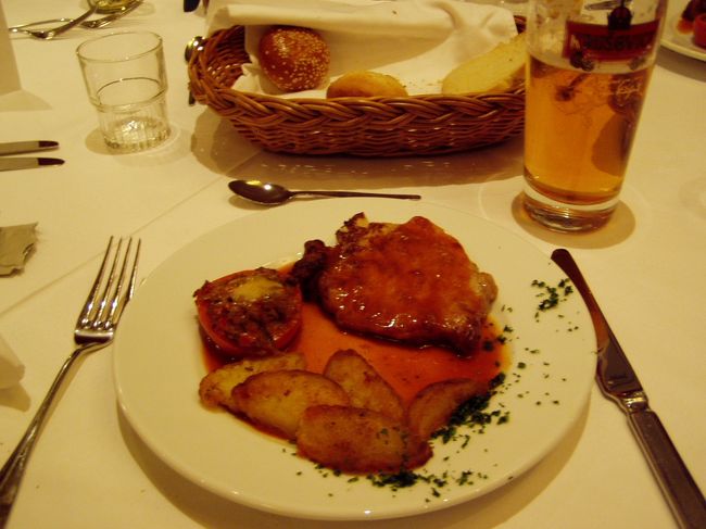 昼食は白身魚料理にポテト、サラダ、アイスクリーム。午後はチェコの首都プラハに向かった。休憩と国境ストップをはさんでバスに乗ること５時間。国境付近は小高い山で雪が積もり、夕方にチェコへ入ると風俗街があって、立っている客待ち女性がパラパラと見られた。プラハのホテルの500ミリリットルビールは100コルナ(約600円)。さすがプラハだけに物価が高い。ホテルの部屋も狭かったが、４ツ星だけにＮＨＫを見ることができた。