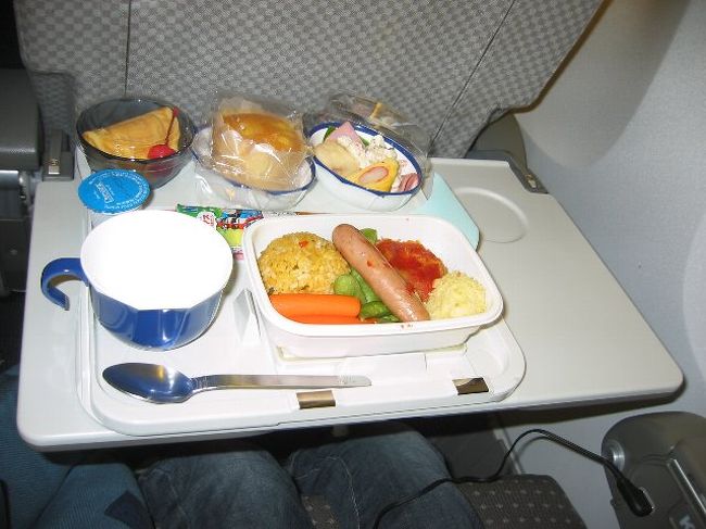 キッズミールを予約していました。これが、そうです。トーマスのラムネがついていて二人は、一番喜んでました。ちなみに、けんちゃんは出発の轟音を手でふさいだまま眠りにつきました。そのまま約30分ほど・・・その後は、一人ずつモニターがあるのでディズニーチャンネルや購入した雑誌を見たりでゆいちゃんは、最後の1時間眠れたかどうかでした。