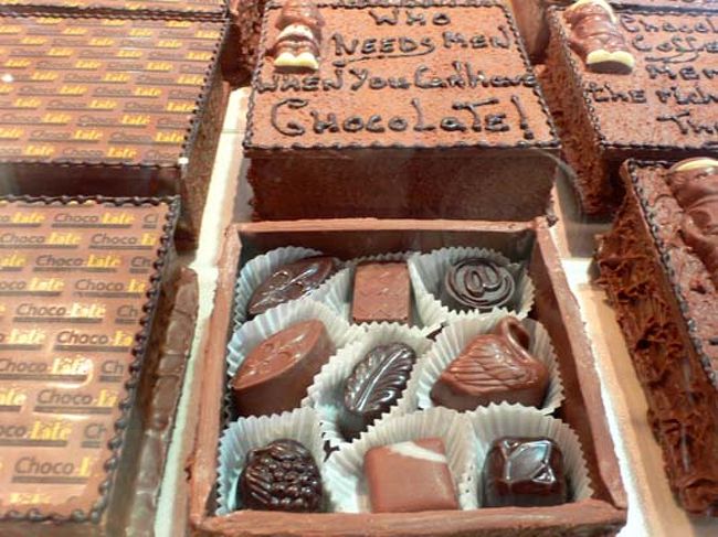 Chocolatier Sukerbuycのチョコレート。チョコレートで出来ているケースにプラリネが入っています。