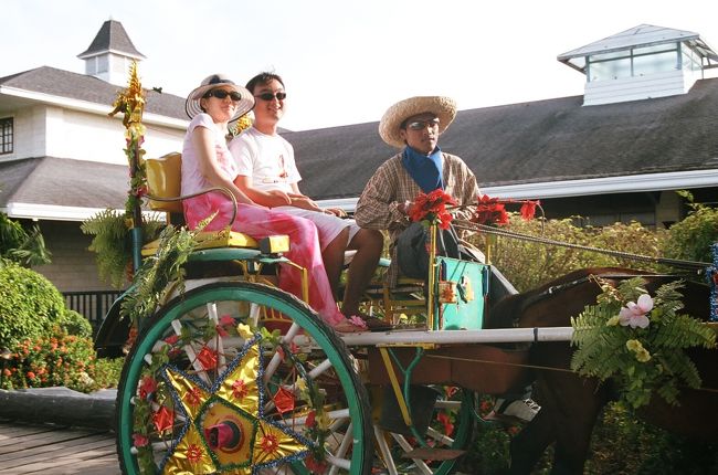 ラグーンの周りを馬車に乗って周ることも出来るようで、ちょうど中に入ったときに香港人のハネムーナーの方が馬車に乗ってました。