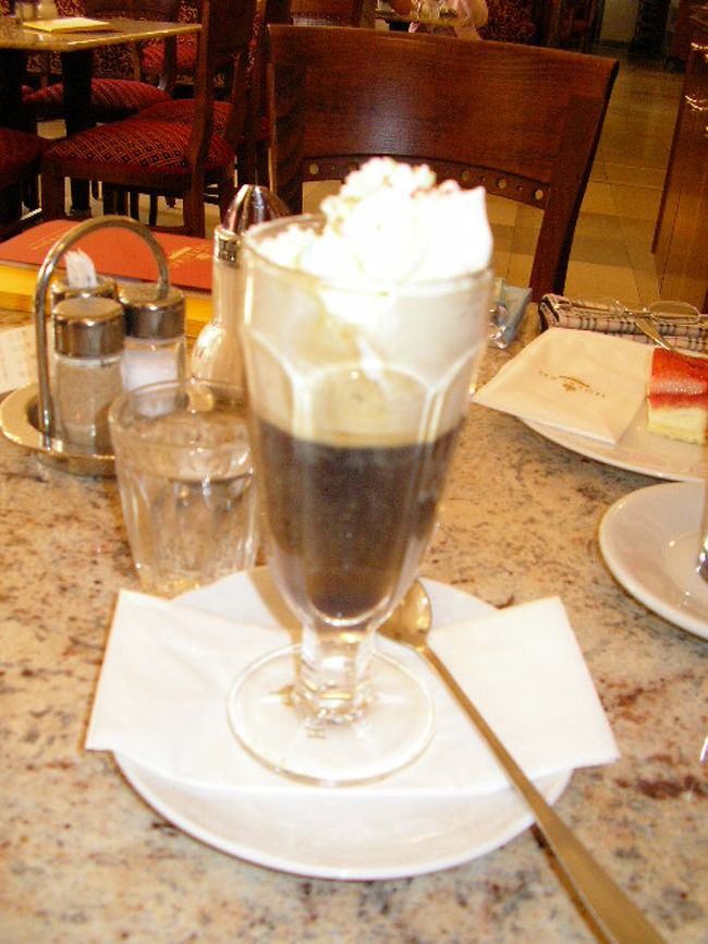 Day?<br /><br />プラハから電車にてウィーンへ<br />到着前かなりの大都会をイメージしていたのだがそうでもなかった<br /><br />この日はいつもお決まりのホテルチェックイン&amp;待ち歩き<br />初日に街の規模や雰囲気を知るのは私の中で重要<br />また今回ウィーン旅行のメインの一つであるカフェ巡りも早速始める（ミーハーだなぁ私）<br /><br />この日飲んだのはマリアテレジア・コーヒーなるもの<br />コーヒーにオレンジリキュールが入っている<br />オーストリアだからこそマリアテレジア・コーヒー、日本ではただのオレンジ・コーヒー？