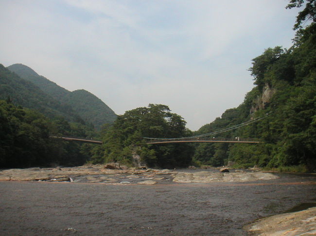 浮島と浮島橋、吹割橋です。中央の浮島には浮島観音堂があります。右側の橋が「浮島橋」、左側が「吹割橋」です。浮島の手前に広がっているのが「千畳敷」になります。<br /><br />浮島橋のところに吹割の滝の入り口（上流側）があります。<br /><br />吹割橋のほうに行くと「詩のこみち」と呼ばれる遊歩道があり、高台から吹割の滝を眺められる観瀑台もあります。ちょっと頑張るところもありますが、お散歩気分で周遊できる遊歩道です。約一時間半から二時間かかったと記憶があるのですが、距離は2.5キロぐらいみたいです。
