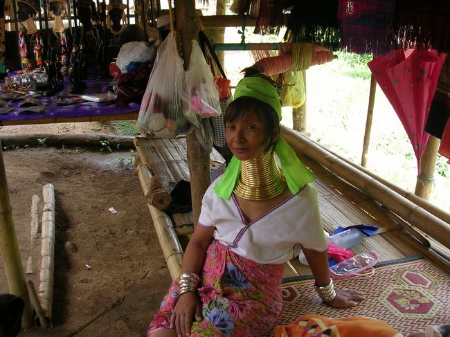 首長族<br /><br />首長族という言い方は差別語になるそうです。ちなみに英語ガイドは「long neck people」と言っていました。なぜ首にこのような重たいリングを巻くのかと言うと「虎に急所である首を噛まれない為」「村から逃げ出さないようにする為」etc.だそうです（ガイド曰く）。