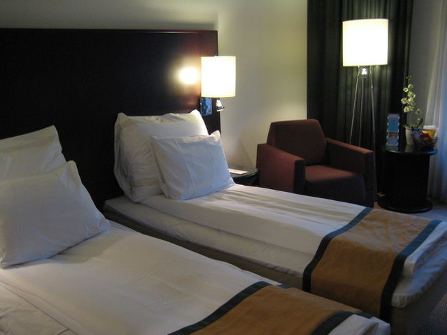 お部屋は清潔で細長いベットが二つ並んでいました。