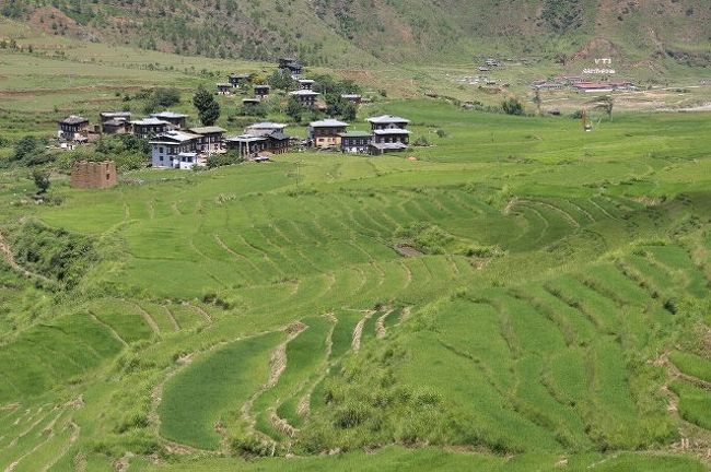 棚田と家<br /><br />　ウォンディ・フォダンを出て、プナカへ向かう。道中は棚田と点在する家がどこまでも続く。<br />