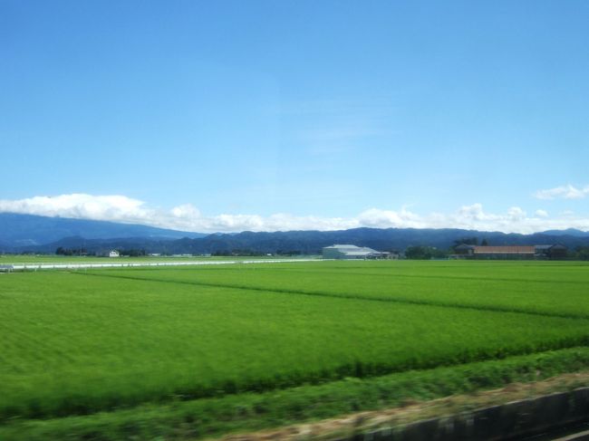 車内より。<br />こんな感じで、ずっと田んぼが広がっていました。<br />天気が良くて、気持ちよかったです。<br />