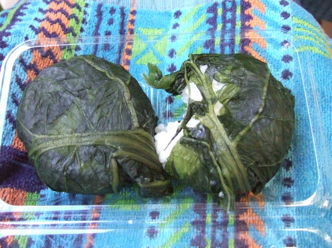 昼食。<br />新庄駅で購入。<br />本当は駅弁を買いたかったのだけど、なかったので、<br />高菜おにぎり(260円)を購入。<br />でも、すごくおいしかった。<br />にぎり具合がちょうどよくて、高菜もおいしくて。<br />