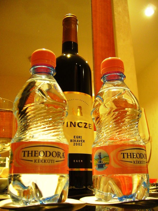 と思ったら・・・<br /><br />んんんんんん？<br />水の奥にそびえるのは？！<br /><br />きゃーほほ(^0^)<br />ワインだワインだ〜。<br />しかも、ハンガリーのワイン『エグリピカヴェール』<br /><br />ミニバーの伝票チェック。<br />むはは。無いぞ無いぞ。ワインつー項目は♪<br />ってことは♪<br />Ｗｅｌｃｏｍｅ　Ｄｒｉｎｋね〜〜〜☆<br />さいこう〜♪