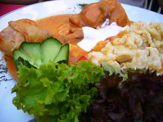 ペストをブラブラして、ブダ側へ戻ってきた。<br /><br />Ｇｕｕｕ<br />お腹すいたぁ。<br /><br />お昼をとりにレストランへ入る。<br />ダンナはパプリカチキン、私はグヤーシュを注文。<br />二人して初のハンガリー料理。<br /><br />食べてみて・・・<br /><br />うっ、うまい！！！<br />ハンガリー料理、こりゃうまいぞ〜〜〜☆