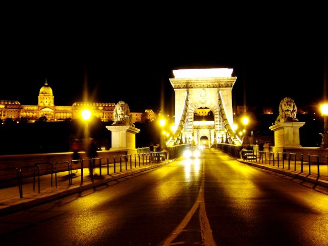 くさり橋も昼間と様相を変えて光り輝いている。<br /><br />ブダペストは『ドナウの真珠』といわれるけれど、私には『ドナウの金』に見えるなぁ。<br />うーん・・・・『ドナウの金』って雰囲気なさすぎか・・