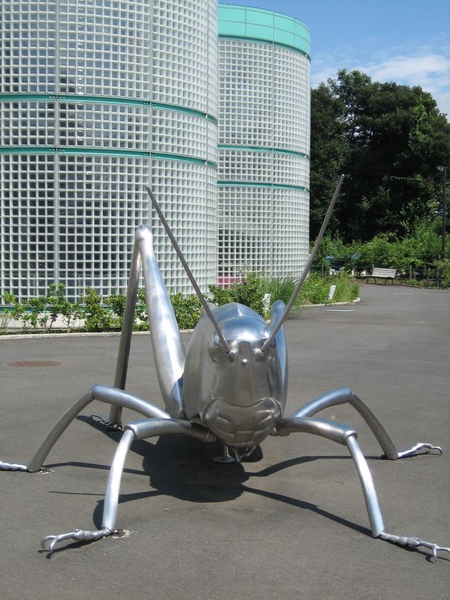 昆虫園前の巨大イナゴ。<br />本物だったら、気絶します。<br />