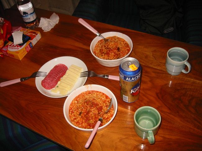 一日目はスーパーで買い物して宿で夕飯を作って終わりました。<br />日曜日だったから、開いているお店が少なかった。<br />サラミおいしい。　ビールもおいしい。