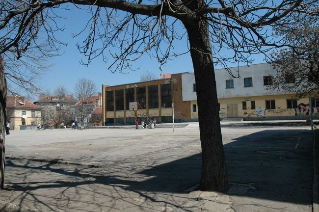 学校の校庭です。まだ、春休みなのかひっそりとしていました。