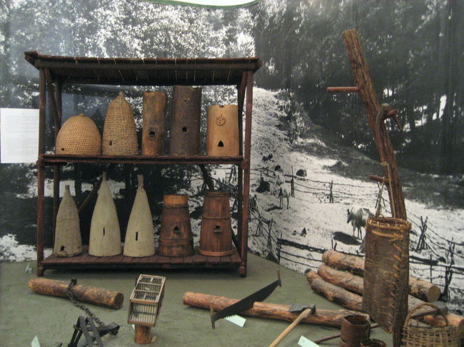 民族博物館の農具部門から<br /><br />よくわからないですけど、後ろの竹や木のかごが面白くて@<br /><br />※このブダペストの民族博物館の分館として設立され、いまや独立した１つの国立の博物館となっているセンテンドレの野外民族博物館の解説本を読んでいて、これが何か分かりました。<br />ミツバチの飼育箱だったのですね！