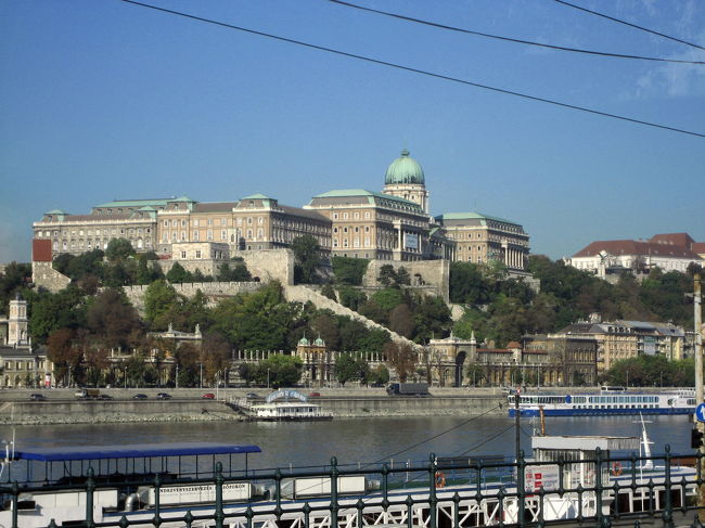ペスト側のホテル・インターコンチネンタルのすぐそばから見たブダ王宮の華麗な姿<br /><br />午前中に参加した国会議事堂見学の現地催行バスツアーのEURama社はインターコンチネンタルにオフィスがあるので、ホテル・ピックアップではいったそこまで連れてこられます。<br />そこから行き先別の大型観光バスに乗り換えるのです。<br /><br />インターコンチネンタル・ホテルのそばではこんなに素敵な眺望が得られると知り、後日、絶対ここから夜景を撮ろうと思いました。<br /><br />この写真は、大型観光バスに乗り換えた後、バスの車窓から撮りました。