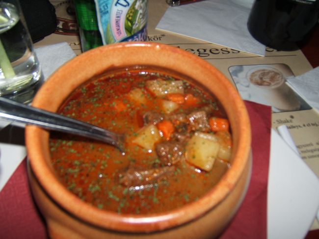 これは『ハンガリアン・スープ』<br />野菜たっぷりで、少し辛味が効いていました。<br />言葉では表現しにくい風味でしたが、ウマかったっす。