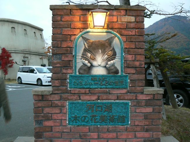 途中で見かけた「河口湖　木の花美術館」に寄ってみることにしました。<br />と言ってもその名前では（私たちを含めて）知らない人も多いと思います。<br />「わちふぃーるど」の方が有名ですね。<br /><br />10年以上前に「ダヤン」の皮の筆箱を職場の女性の先輩からプレゼントしてもらいました。<br />それから「わちふぃーるど」のことを知り、ちょっとファンになりました。<br />