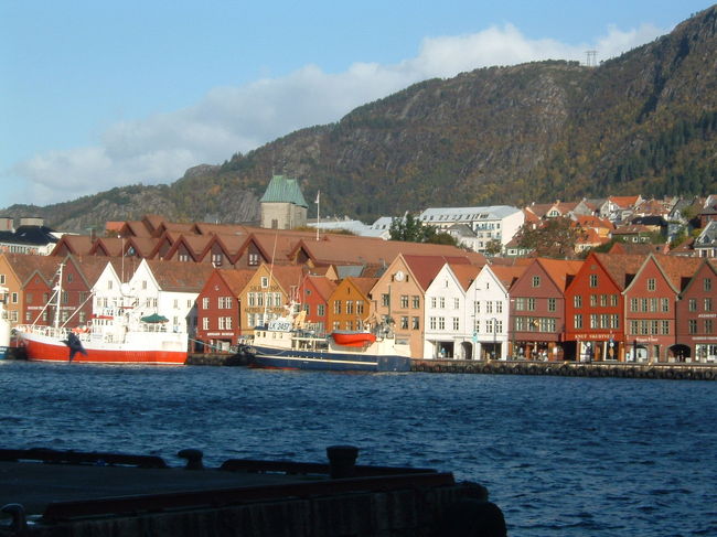 対岸から見たブリッゲンの風景です。前から見ると建物しか捉えることができませんが、対岸から見るとブリッゲンの裏側に広がる住宅地、また対岸の山の風景も併せて見る事ができ大変綺麗でした。