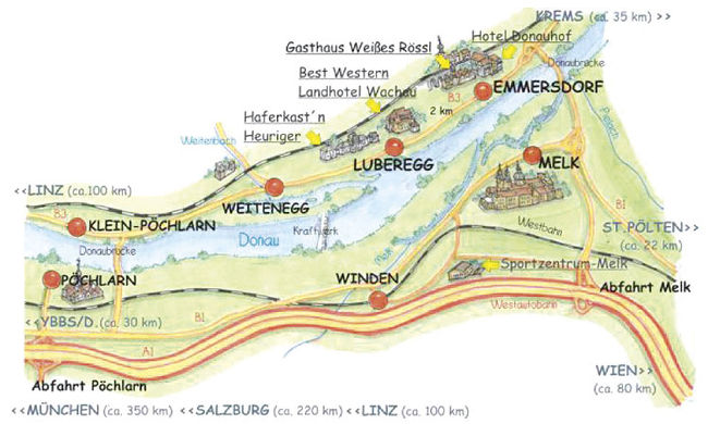 ★エマースドルフ周辺のホテル<br /><br />Spaceglowさんの宿泊した<br />ホテルから見えるメルク修道院<br />http://4travel.jp/traveler/spaceglow/album/10093239/<br /><br />【DONAUHOF】4ッ星<br />エマースドルフの街中です。<br />ドナウ河畔にあるお薦めホテルです。<br />シングル48〜58ユーロ <br />ダブル116〜138ユーロ<br />&#12320; Emmersdorf 40 〒3644 EMMERSDORF &#214;sterreich<br />&#9742; +43(2752)71777 <br />Fax +43(2752)7177744<br />&#9993;  hotel@donauhof.com<br />http://www.donauhof.com/<br /><br /><br />【Best Western Landhotel Wachau】<br />&#12320; Luberegg 20 〒3644 Emmersdorf an der Donau  Wachau &#214;sterreich<br />&#9742; +43(2752)72572 <br />Fax +43(2752)7257288<br />&#9993; info@landhotel-wachau.at <br />料金は↓のページ左にある Zimmer / Preis か Suiten / Preis をクリックしてください。<br />http://www.tiscover.at/landhotel.wachau<br /><br />http://www.donauhof.com/wachau/Article/ID/39/Session/1-pymahnP4-0-IP/Pichler_s_Urlaubsoasen.htm