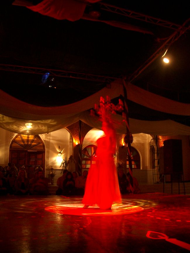 もぉーこの人もずっと動きっぱなしだったから<br />ハッキリ写ってないけど・・・<br /><br />頭に大きな燭台を乗せたおねーさんが、怪しくクネクネ腰を動かし、手を動かし・・・<br />踊ります。<br /><br />なぜか観客席の一番前の列はエジプト人！？<br />あれれ？？？<br />みんなものすごぉーく楽しんでます（笑）