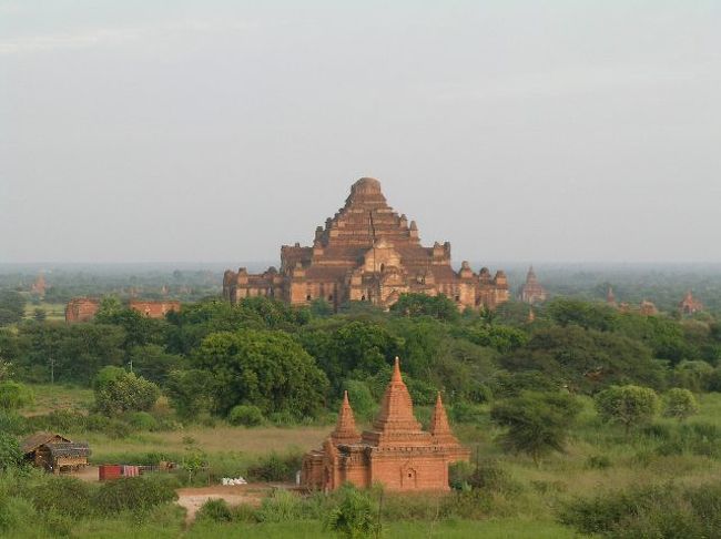 ダマヤンヂー寺院。バガンで一番大きい寺院。<br />この寺院は未完成のまま残っています。この寺院を建てた王様が建設中に暗殺されてその後そのまま放置されたためだそうです。本尊の仏像は納められているそうです。ガイドさん曰く中はコウモリが住んでいるので奥に入ることはできないそうです。また、夜になると幽霊が出ると言われているそうです。<br />（近くで写真撮るの忘れた。。。）