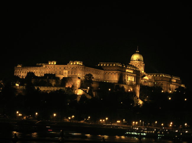 ペスト側から見た王宮<br /><br />デアーク広場からドナウ川沿いに向う道を間違えて、インターコンチネンタル・ホテルではなく、マリオット・ホテルの方に出てしまいました。<br /><br />でもこれはこれで、王宮は魅力です。というか、どんなアングルでも魅力的です。<br />いろんなアングルで撮れると思えば、まっ、いっか@<br />ドナウ川沿いの道路の街灯もきれいに入りますしね。