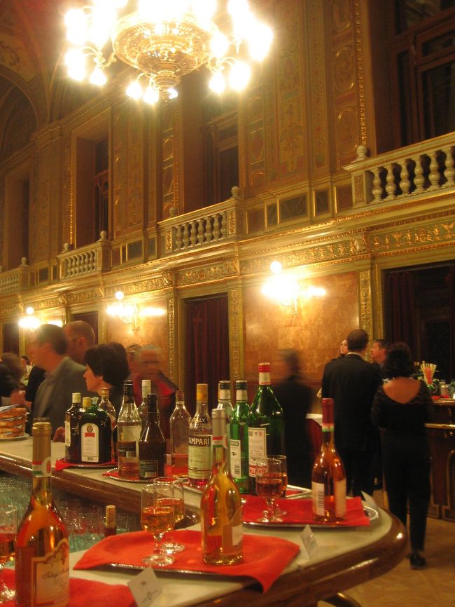 オペラ座の休憩室<br /><br />休憩時間になったので休憩室に足を運びました。<br />オペラ座見学コースでも案内してもらった、豪華な休憩室。<br />なにも注文しなくても、足を運んで写真を撮りたいと思ったのです。<br /><br />でもやっぱり、頭をすっきりさせるために、そしてこの雰囲気の一部になるために、冷たいオレンジジュースを頼みました。350フォーリント。<br />（2006年10月現在、1フォーリント＝約0.6円）<br />アルコールをとってもよかったけれど……かえって眠くなってしまうと困るからね。