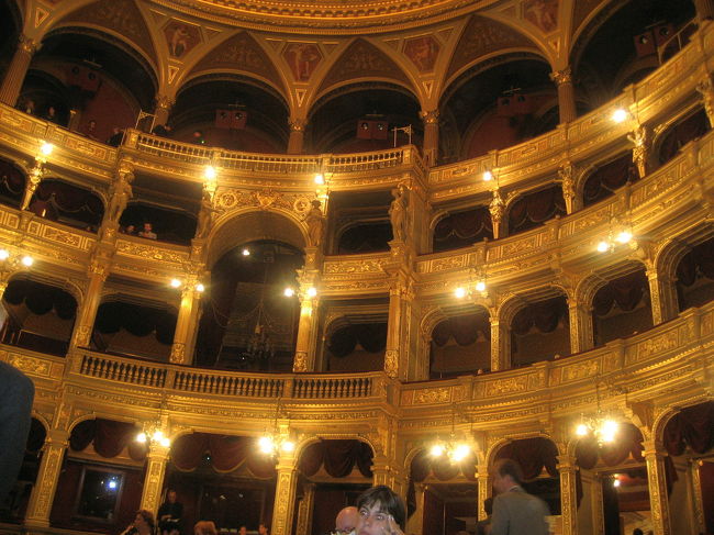 オペラ座のボックス席<br /><br />１階の前の方の座席の背もたれにカメラを置いて撮影しました。<br />こんな風に客席の写真を撮るのはミーハー気分もろ出しでちょっと恥ずかしかったですが、休憩時間に観客席を背景に記念写真を撮っている人もいるので、開き直りました。