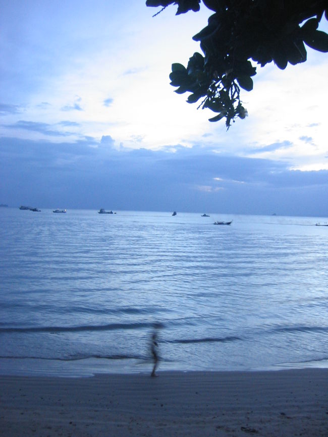 日が沈む海辺をジョギングしてる人・・・絵になりますねぇ。写真はピンボケだけど。