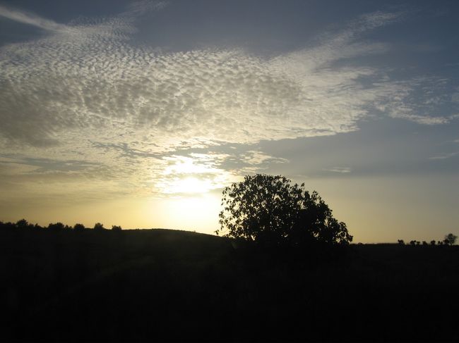 コインブラからエヴォラへ移動するときのバスからみた夕日　とっても綺麗！