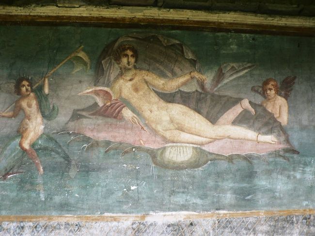 ヴェヌスの家のヴィーナスと天使のフレスコ画。