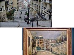 ユトリロが描いた モン・スニ通り　Rue du Mont Cenis, 1914 と、
現在の モン・スニ通り。

(OR)

上で写真を載せていた、１８区役所前までつづいていた モン・スニ通り です。

左奥に見える赤茶色の建物は、ユトリロ時代と同じかもしれないですね !